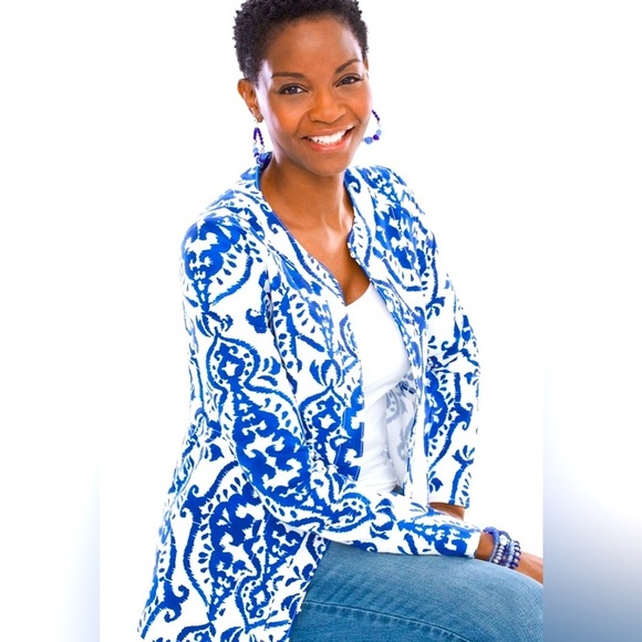 Chico's Jackets & Blazers - CHICO’s Blue and white shacket with a hook and eye closure, size 3
